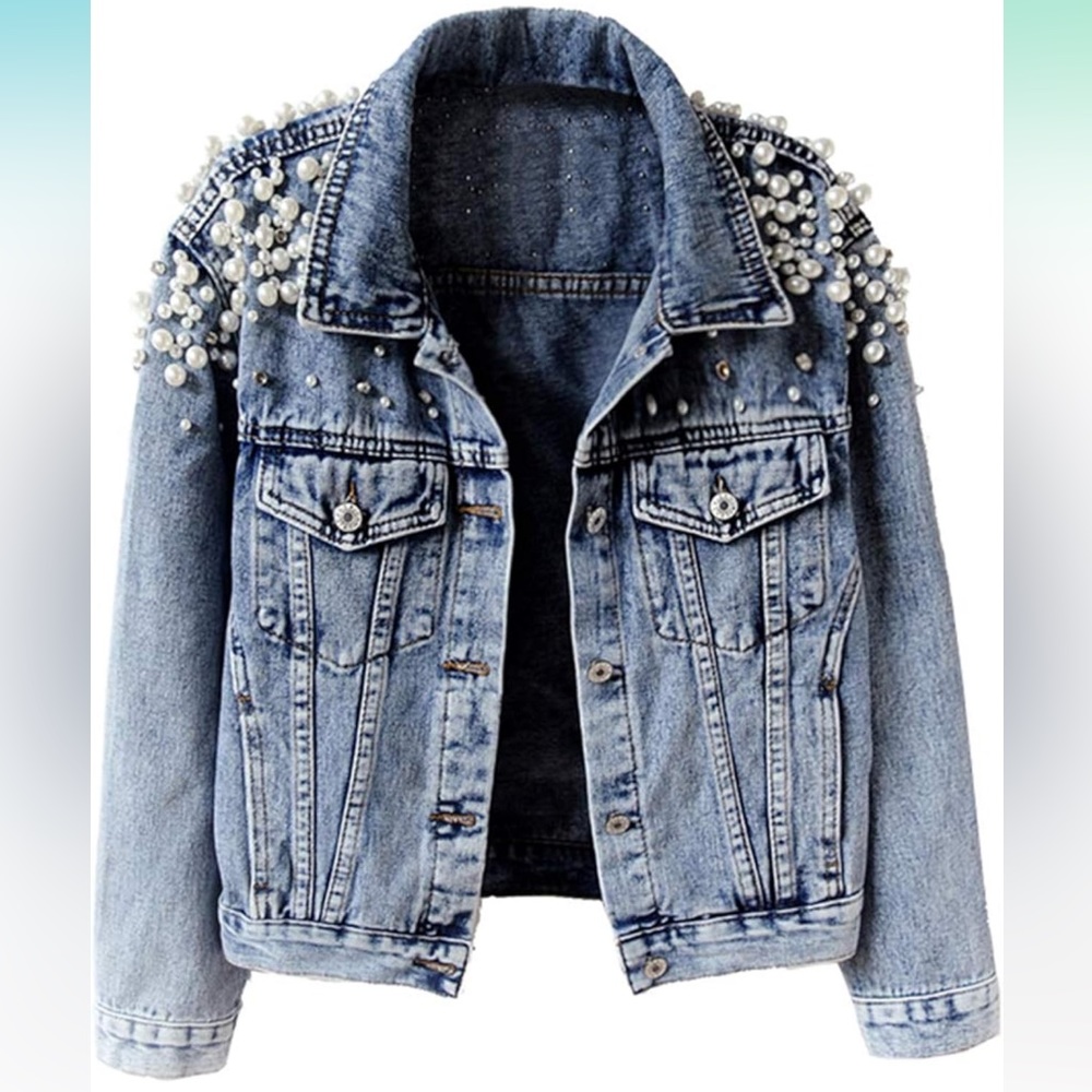 NWOT pearl denim jacket